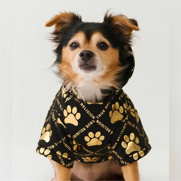 True Religion Metallic Paw Logo Dog Hoodie - Picture 1 of 8